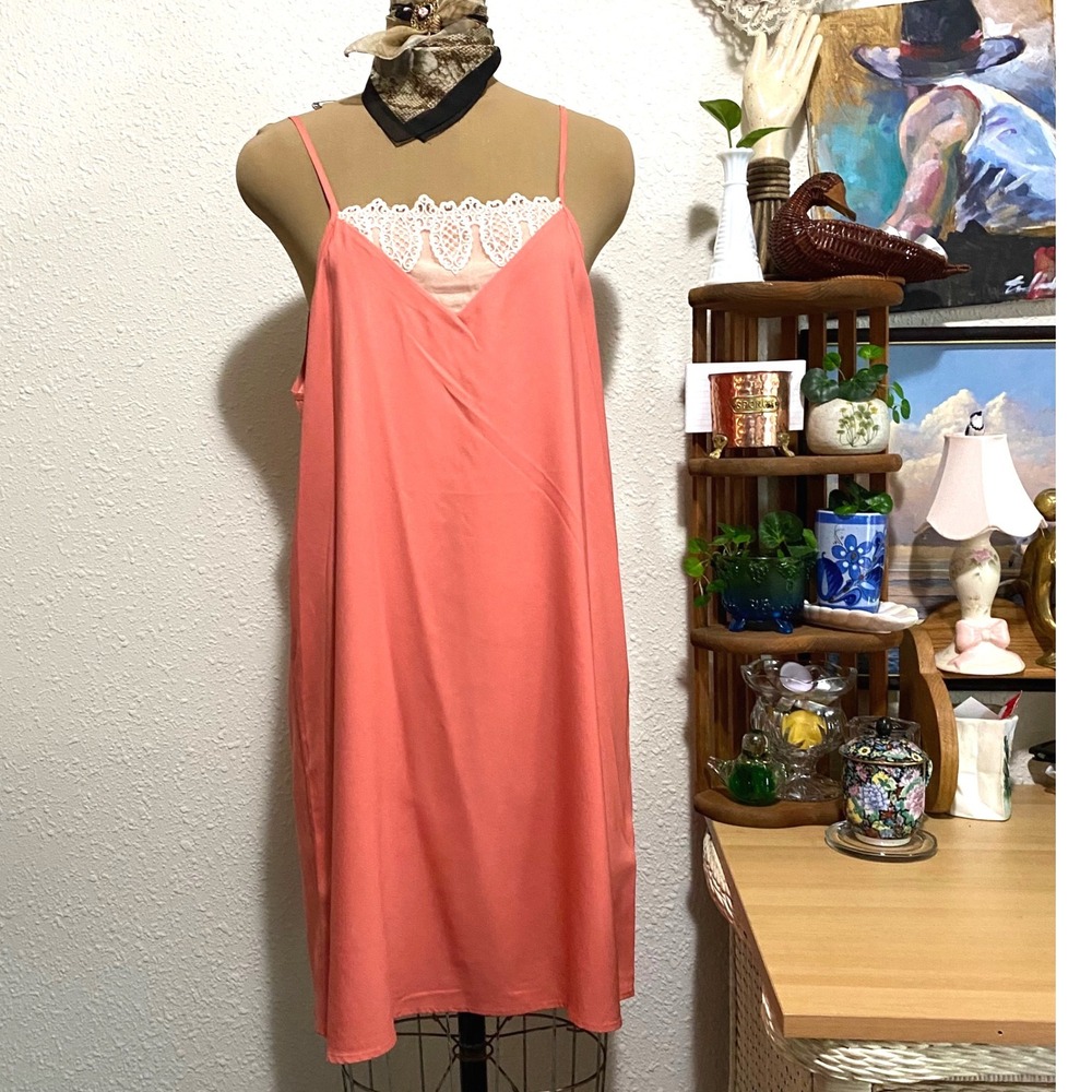 NWT Sundance Slip Dress Set Boho cottage Women Burnout Velvet Lace Coral large - Picture 5 of 10